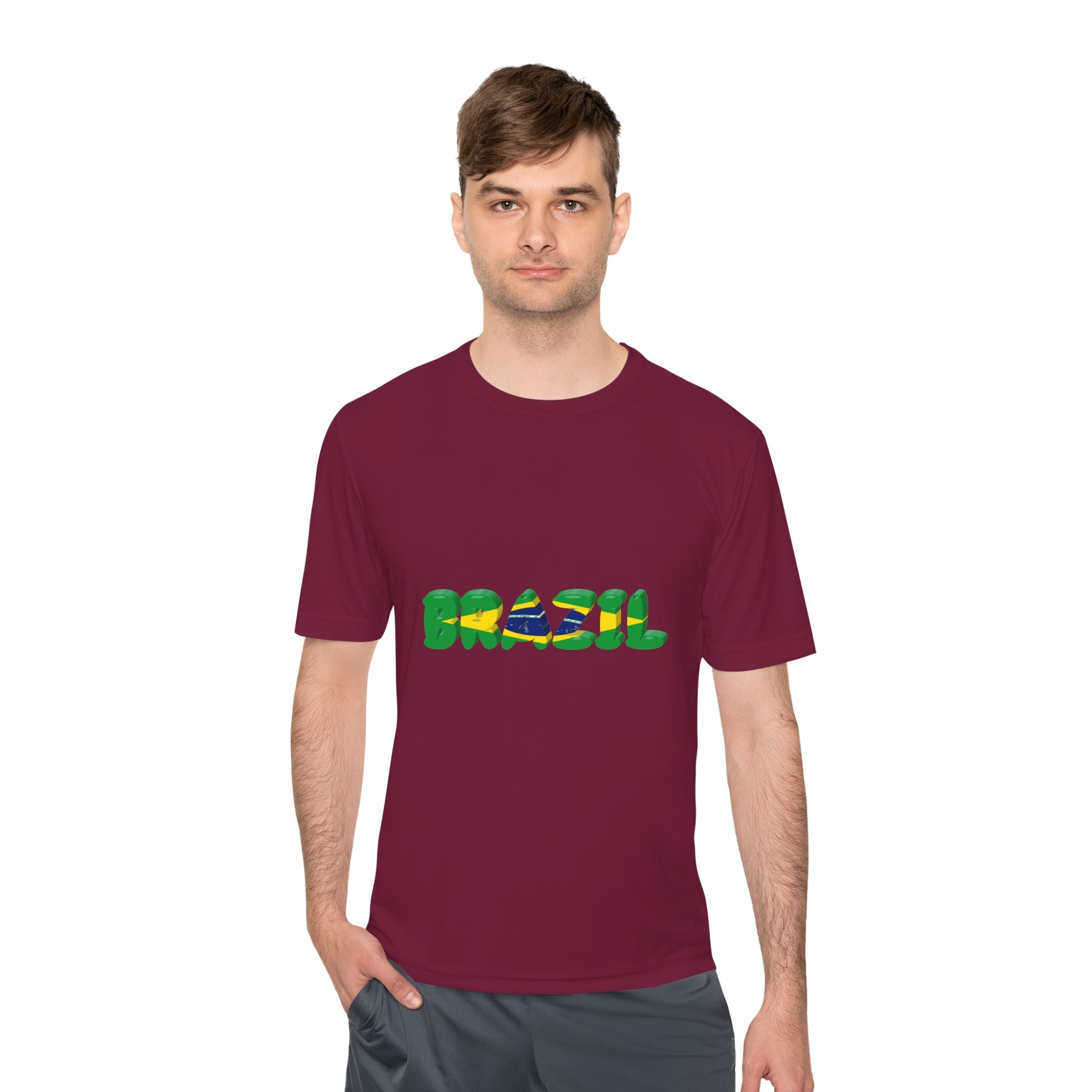 Brazil Flag Graphic Tee — 'BRAZIL' Text Design