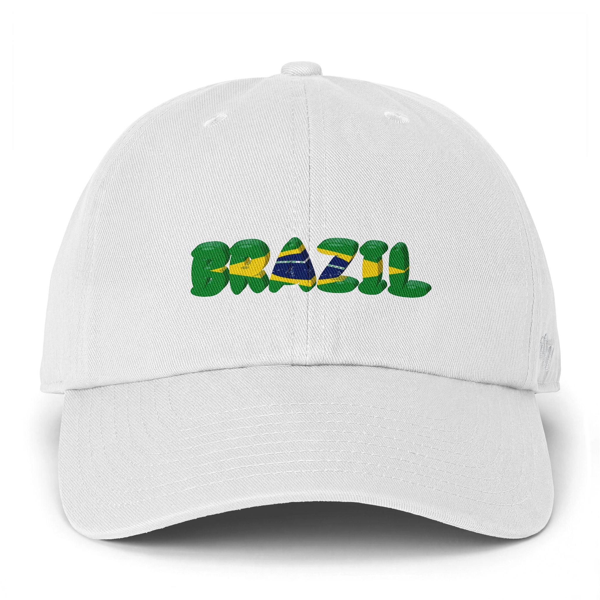 Brazil Flag Embroidered Cap - 'Brasil' Script Baseball Hat