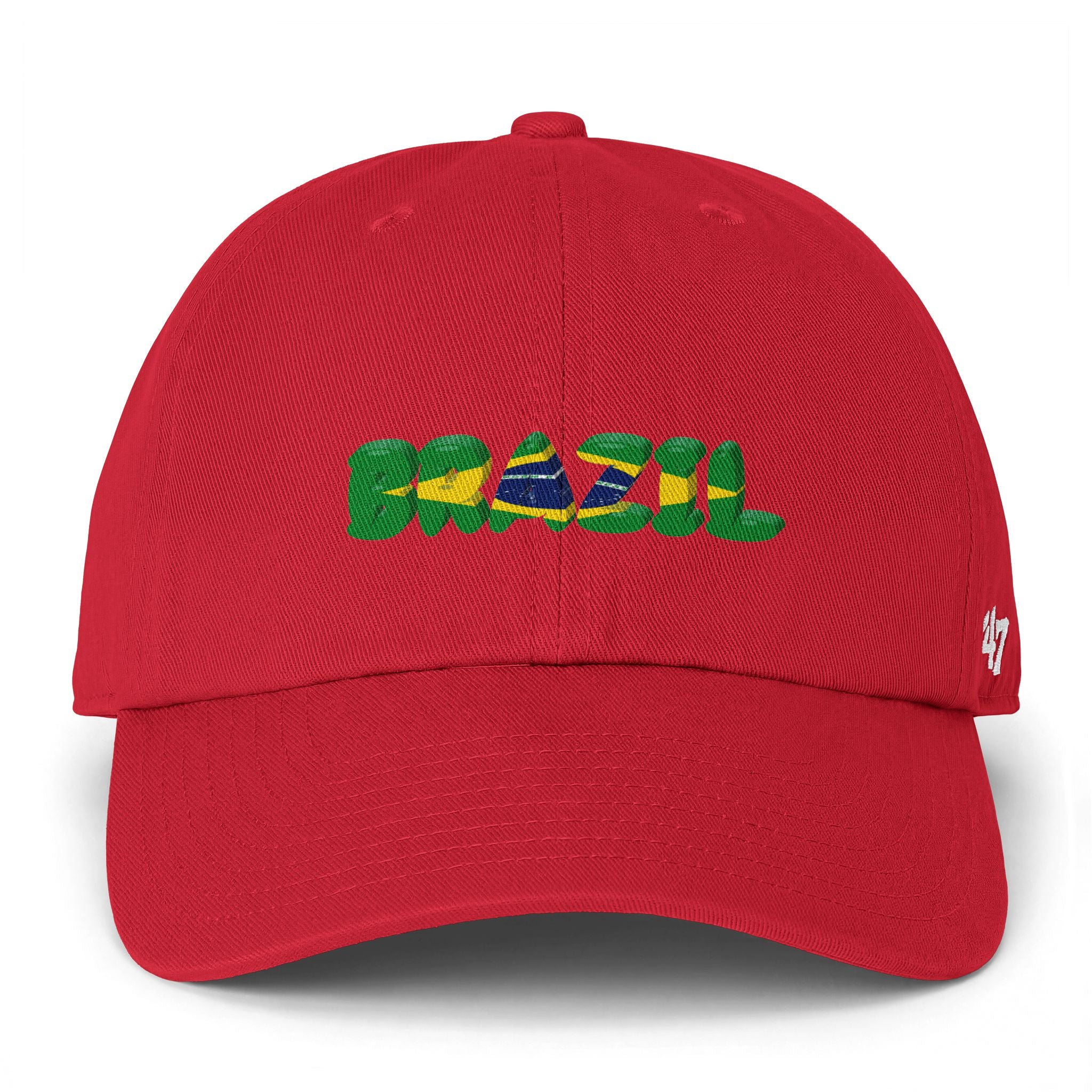 Brazil Flag Embroidered Cap - 'Brasil' Script Baseball Hat