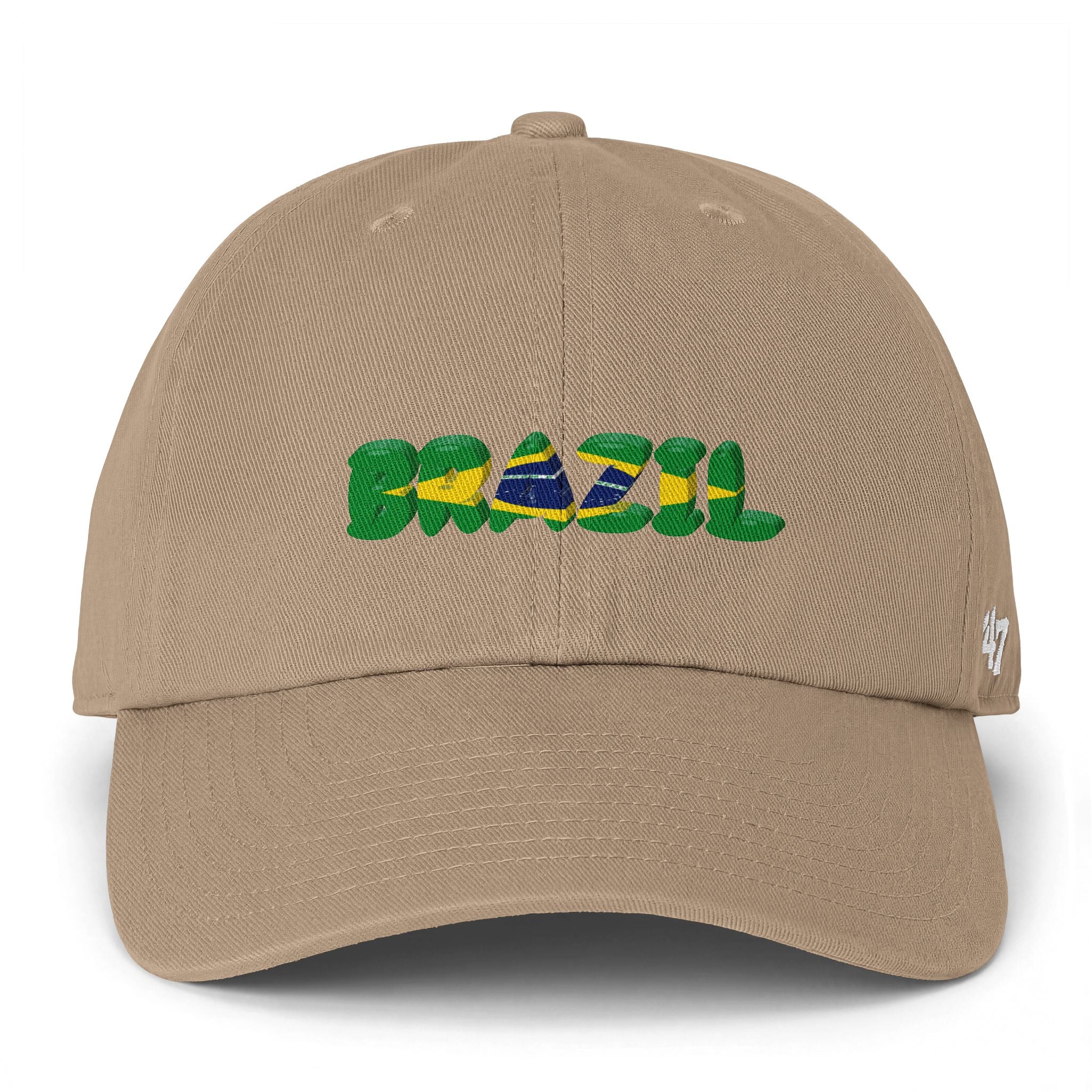 Brazil Flag Embroidered Cap - 'Brasil' Script Baseball Hat