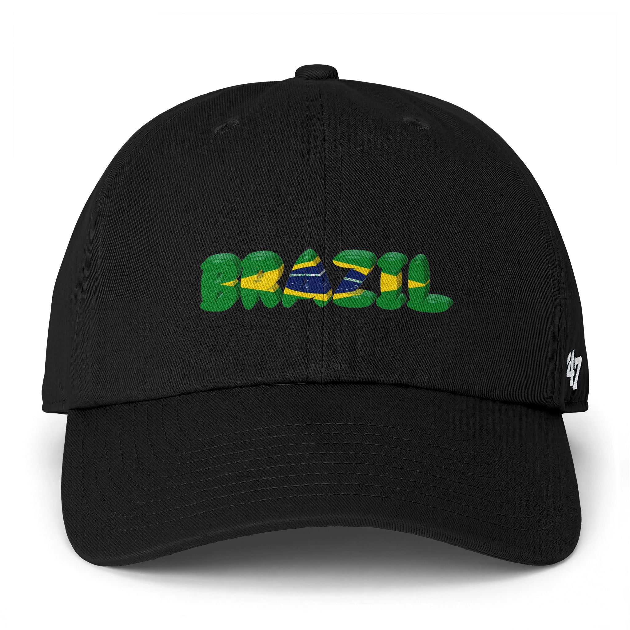 Brazil Flag Embroidered Cap - 'Brasil' Script Baseball Hat