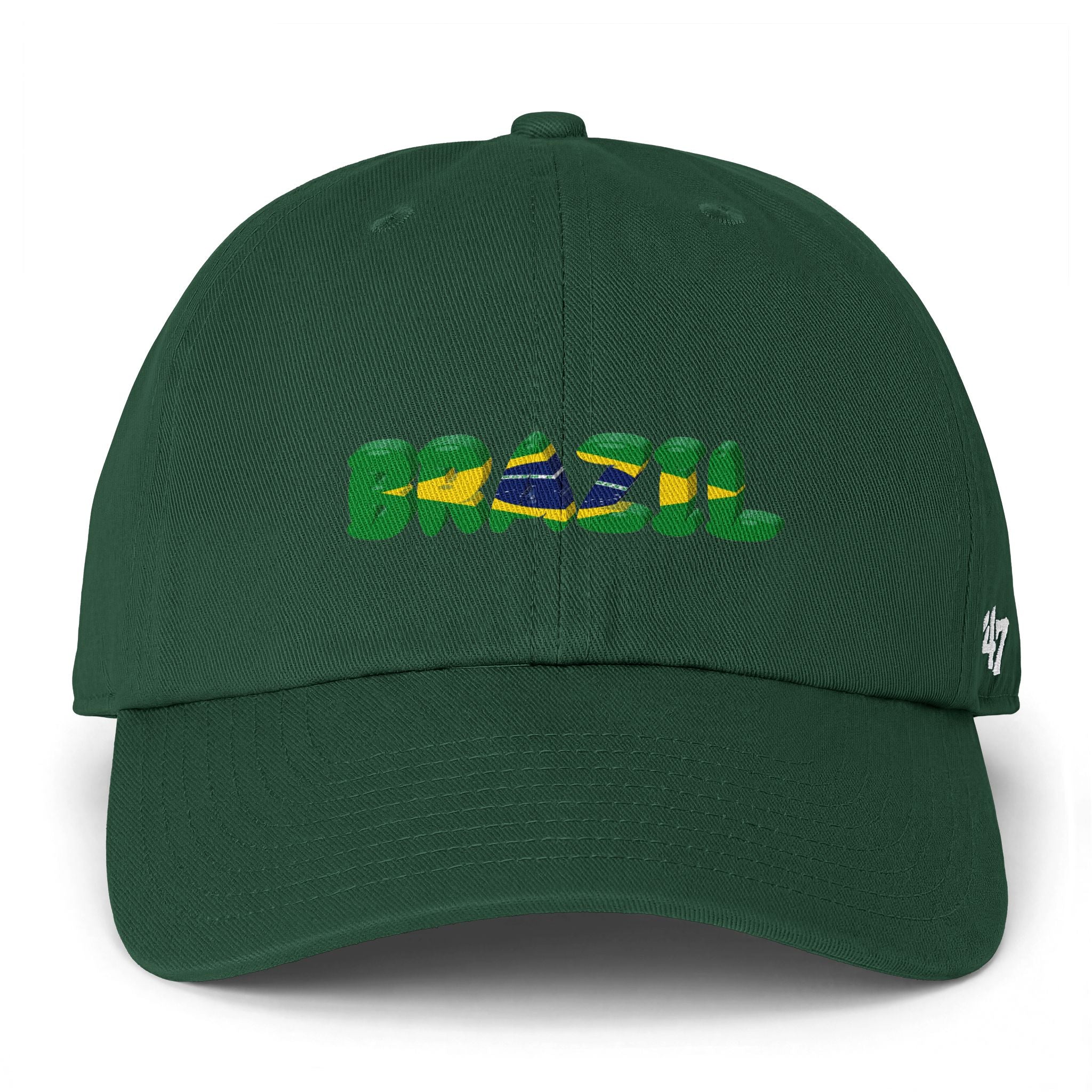 Brazil Flag Embroidered Cap - 'Brasil' Script Baseball Hat