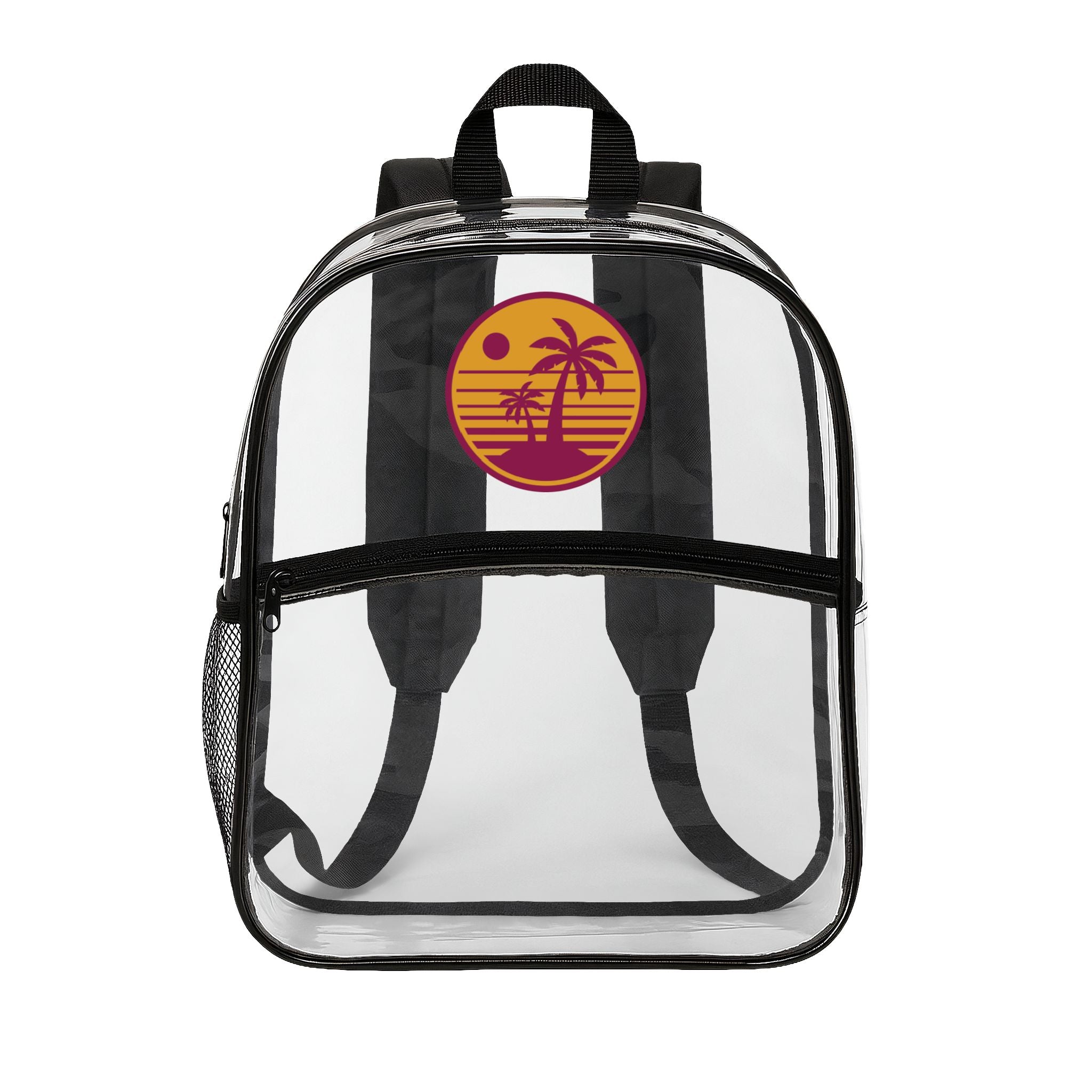 Clear Backpack with Sunset Palm Graphic – Transparent Stadium & School Bag