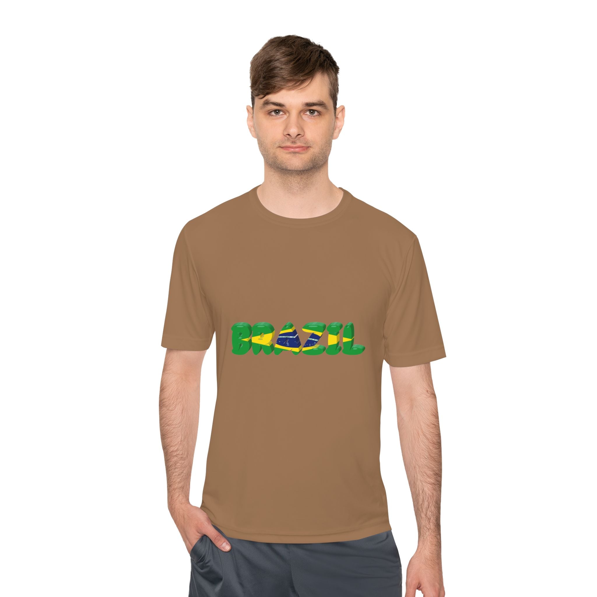 Brazil Flag Graphic Tee — 'BRAZIL' Text Design