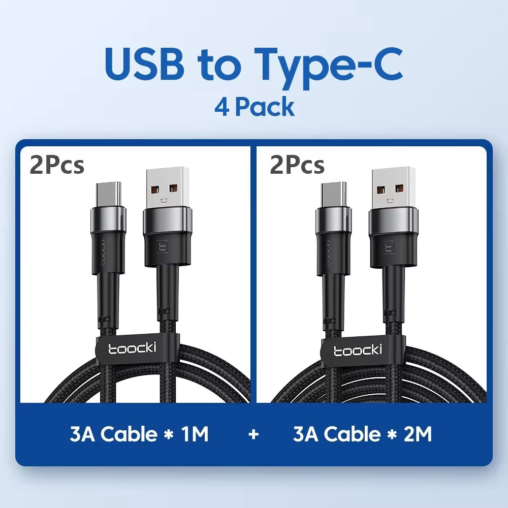 2PCS 3A USB Type C Cable for Realme Xiaomi Samsung Fast Charging Wire USB C Charger Data Cord for Ipad Samsung Poco 1M 2M