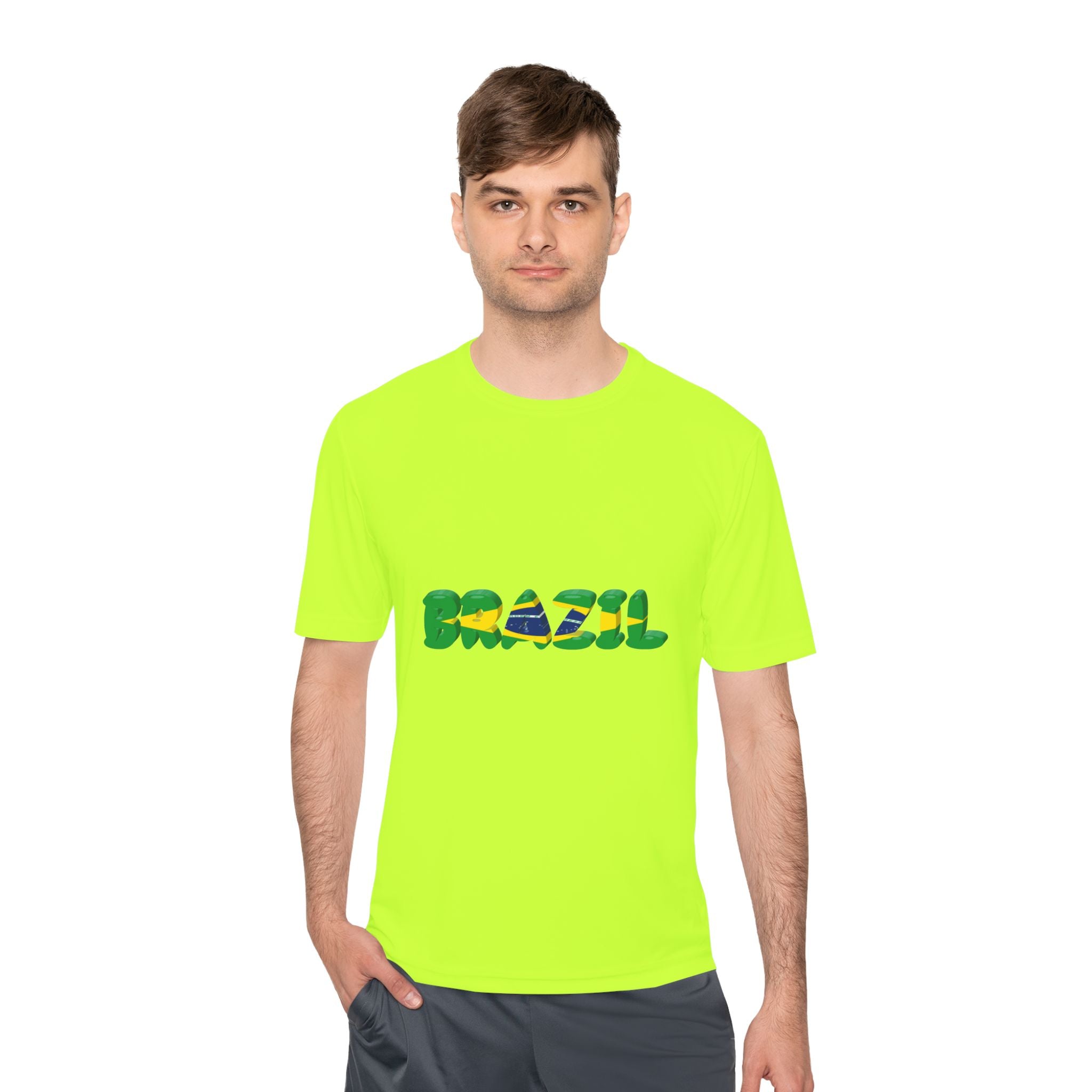 Brazil Flag Graphic Tee — 'BRAZIL' Text Design