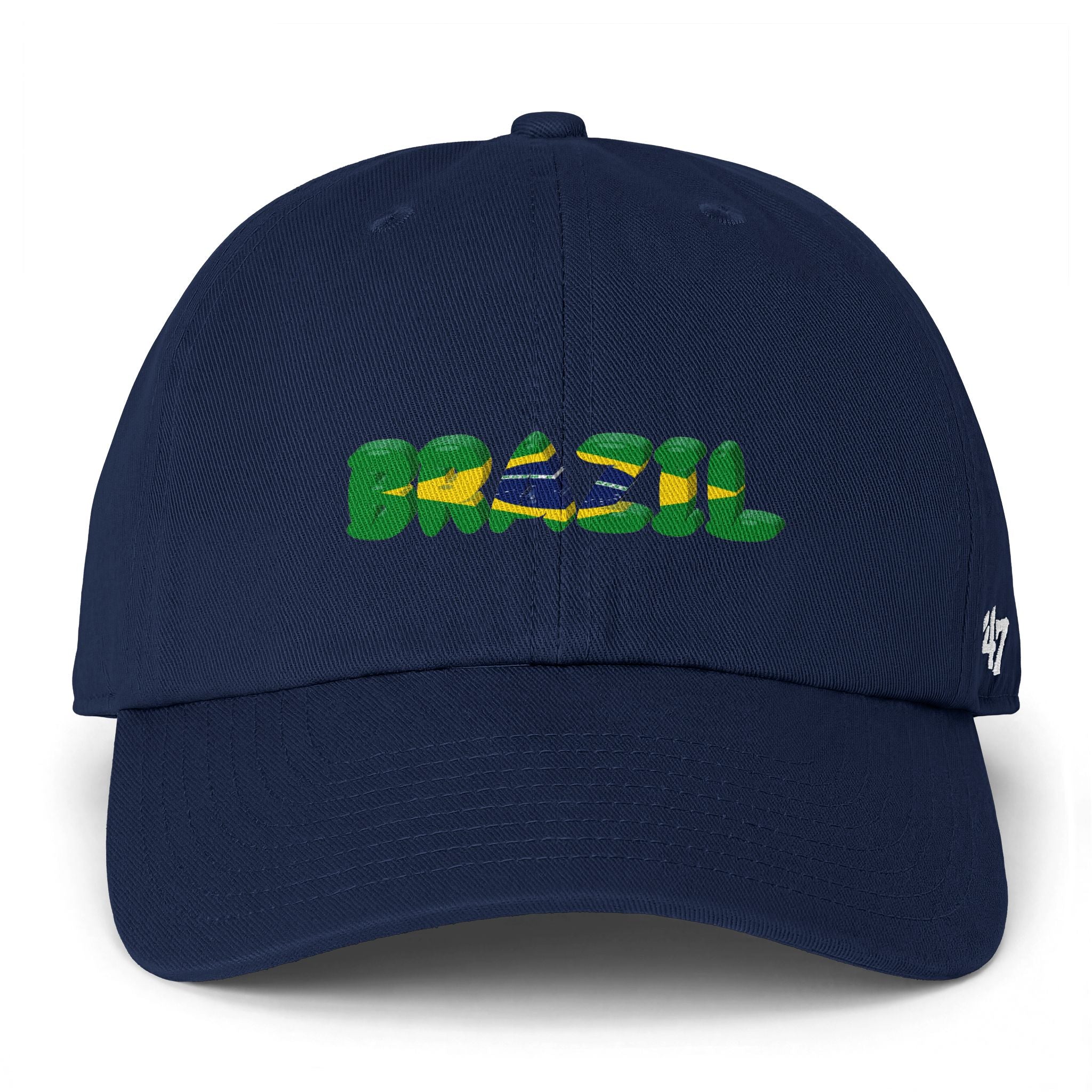 Brazil Flag Embroidered Cap - 'Brasil' Script Baseball Hat