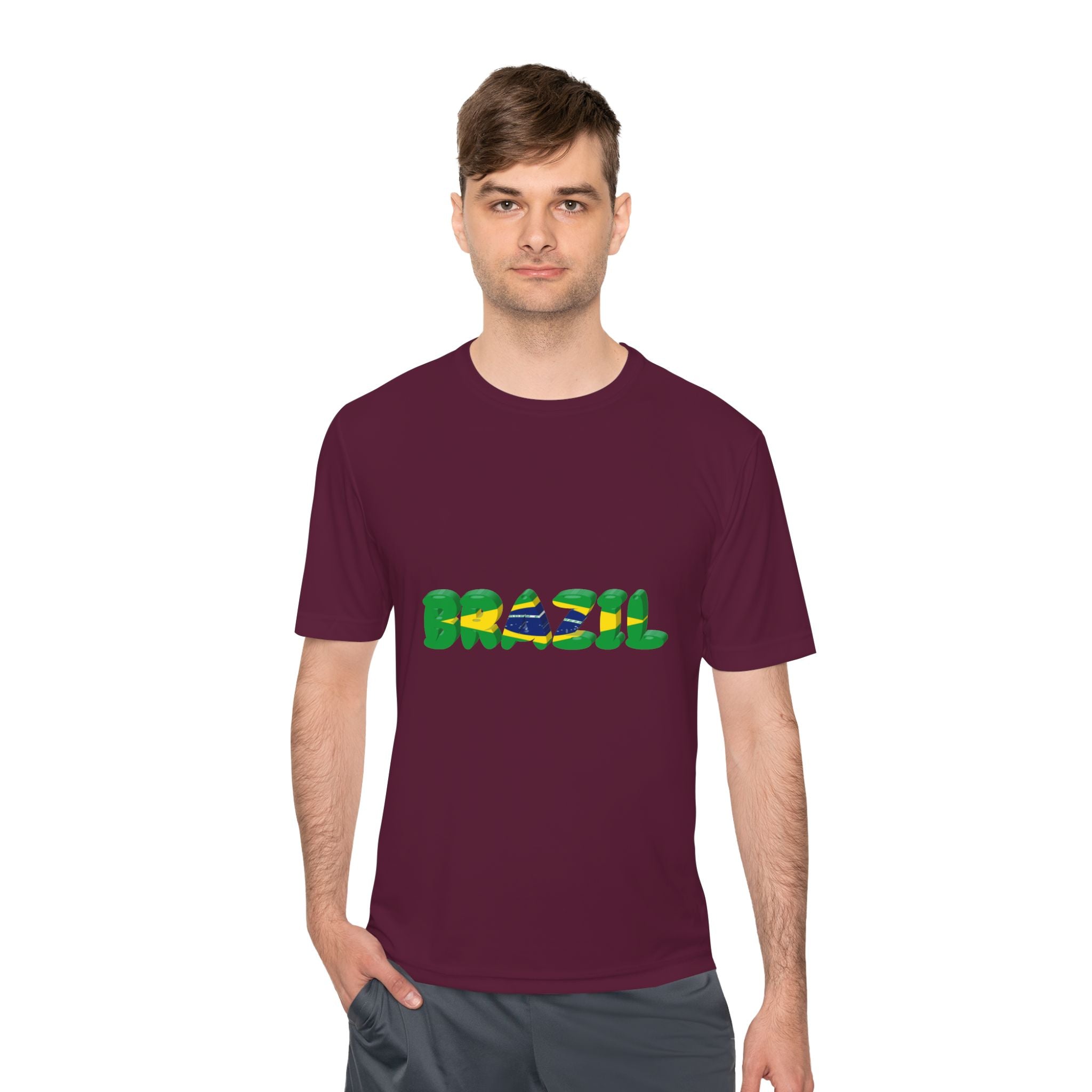 Brazil Flag Graphic Tee — 'BRAZIL' Text Design