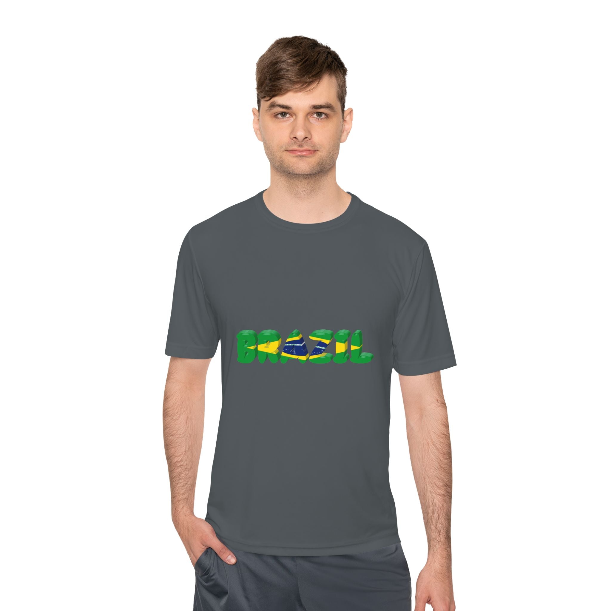 Brazil Flag Graphic Tee — 'BRAZIL' Text Design