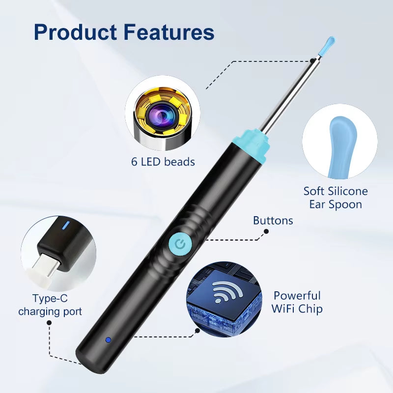 8Pcs Visual Ear Wax Cleaner with Camera Safe Earwax Removal Endoscope with 5M Luminous Otoscope Ear Cleaning Tools Ear Care
