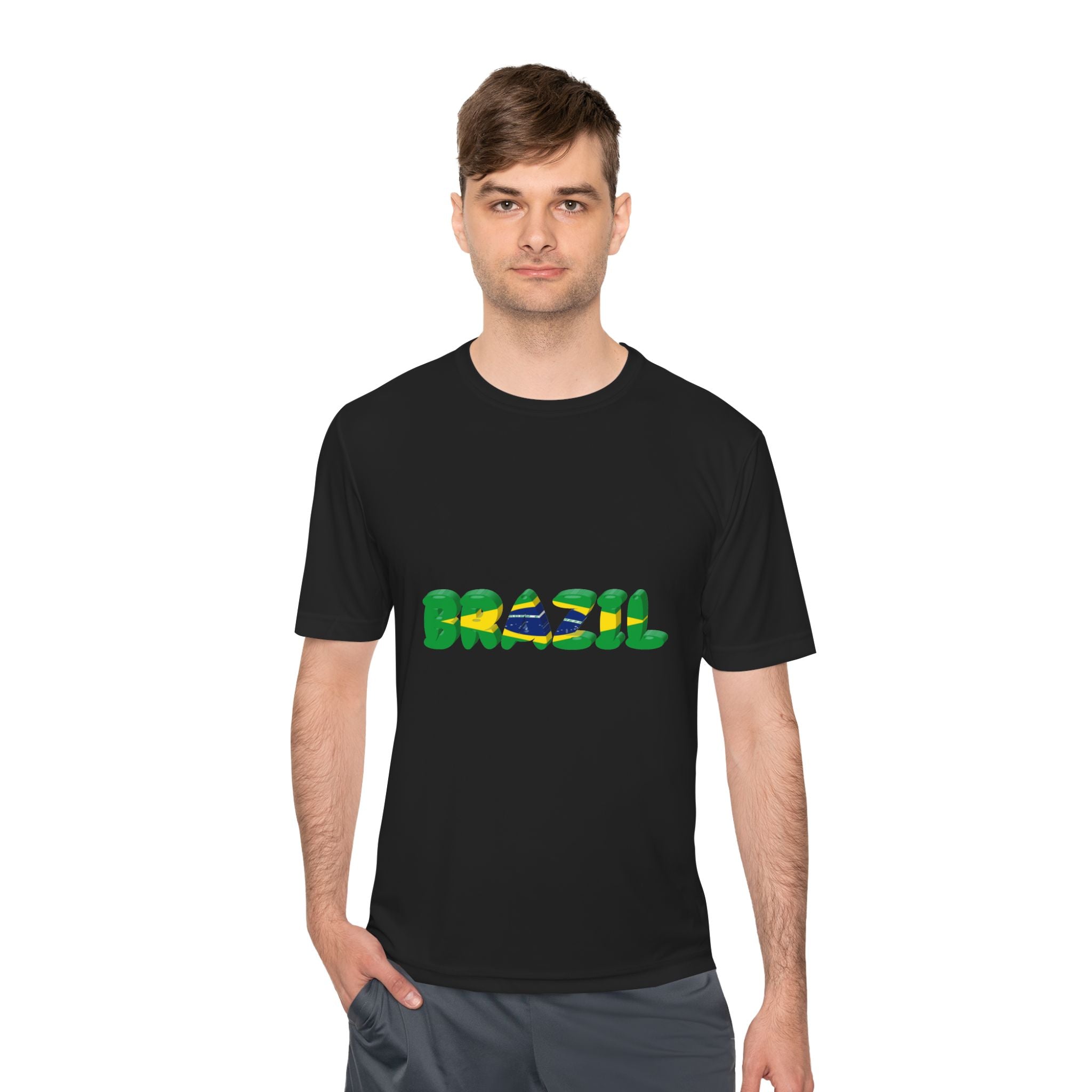Brazil Flag Graphic Tee — 'BRAZIL' Text Design