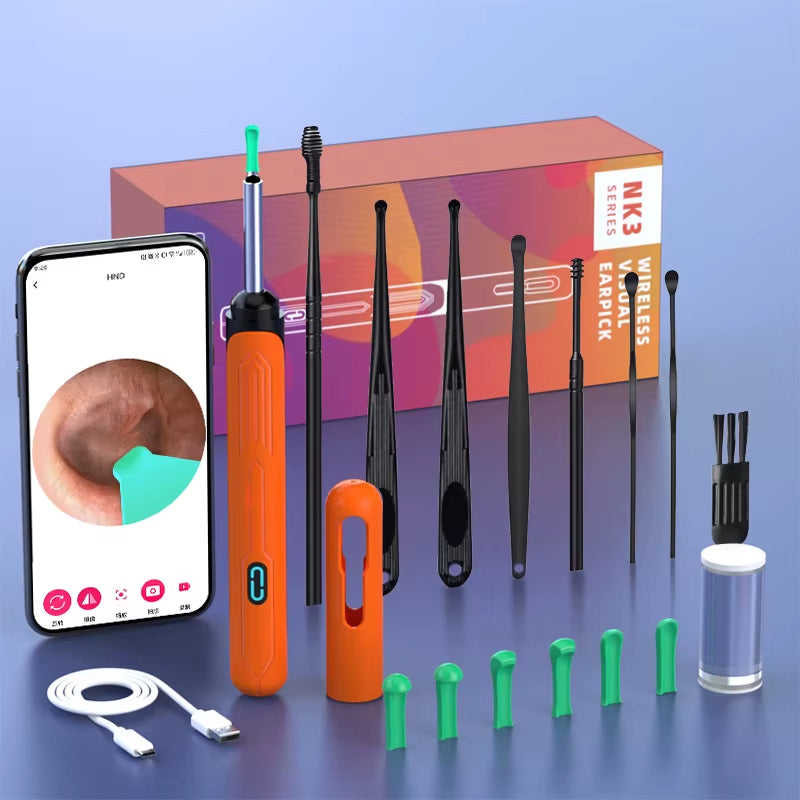 Ear Cleaner with Camera Set Ear Sticks Otoscope USB C Charging Endoscope Wax Removal Tool Earpick Mini Camera Ear Cleaning Set